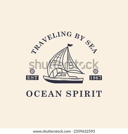 Nautical emblems for t-shirt, banner, poster design. Anchor, Sea Wheel logo. Trendy Hipster design. Marine labels templates. 