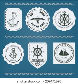 Nautical and fishing design elements blue background stock vector