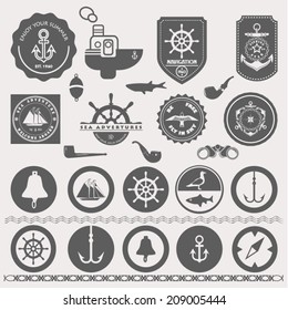Nautical and fishing icons and design elements stock vector