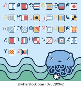 Nautical Flags alphabet with octopus
