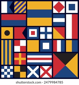 Nautical flags pattern alphabet graphic design illustration vector geometry 