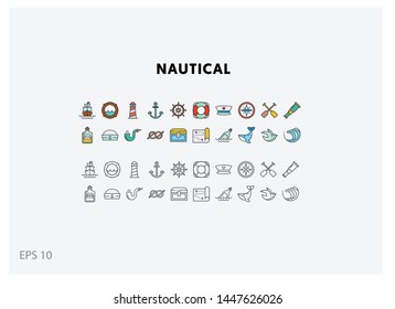 Nautical flat icon with color and line
