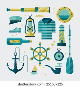 Nautical flat stylish icons