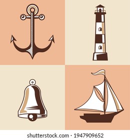 nautical four labels set icons