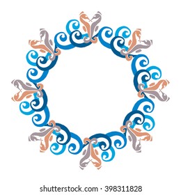 Nautical Frame with Sea Horses and Sea Waves. Vector Illustration.
