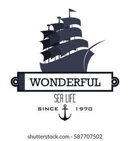 nautical frame with ship