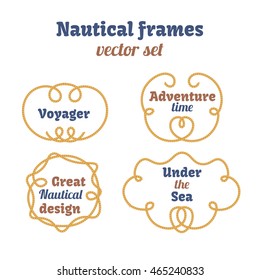Nautical frames set. Ropes swirls. Decorative vector knots. Ornamental decor elements with rope. Isolated design. Frame for your text