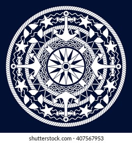 Nautical geometric decorative mandala design. Vector. Navi  circle.  All elements are isolated and editable.    