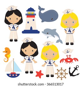 Nautical girl vector illustration