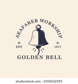 Nautical golden bell emblems for t-shirt, banner, poster design. Trendy Hipster design. Vintage hipster seafarers icon, label, badge.