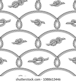 Nautical gray rope woven, seamless pattern, background, isolated on white