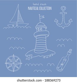 Nautical hand drawn set. EPS 10. No transparency. No gradients.