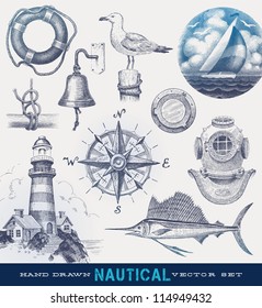 Nautical hand drawn vector set