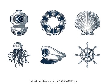 nautical hat seashell jellyfish lifebuoy