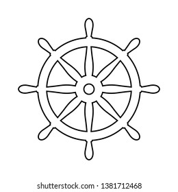 El timón náutico. Señal del volante del buque y del barco. Icono de control de la rueda del barco. Etiqueta del timón.