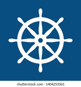 Nautical helm. Ship and boat steering wheel sign. Boat wheel control icon. Rudder label.