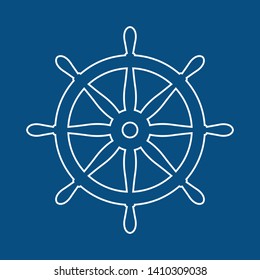 Nautical helm. Ship and boat steering wheel sign. Boat wheel control icon. Rudder label.