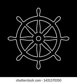 Nautical helm. Ship and boat steering wheel sign. Boat wheel control icon. Rudder label.