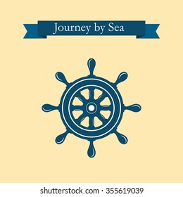 Nautical helm wheel. Helm logo. Boat wheel control rudder vector icon. Rudder ships, sea wheel, round, control, yacht, cruise. Helm wheel isolated. Vector label template.