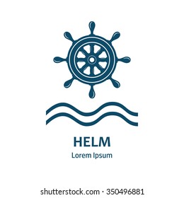 Nautical helm wheel. Helm logo for maritime companies. Boat wheel control rudder vector icon. Rudder ships, sea wheel, round, control, yacht, cruise. Helm wheel isolated. Vector label template.