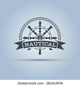 nautical helm wheel with ribbon for text around which the rope isolated vector label template 