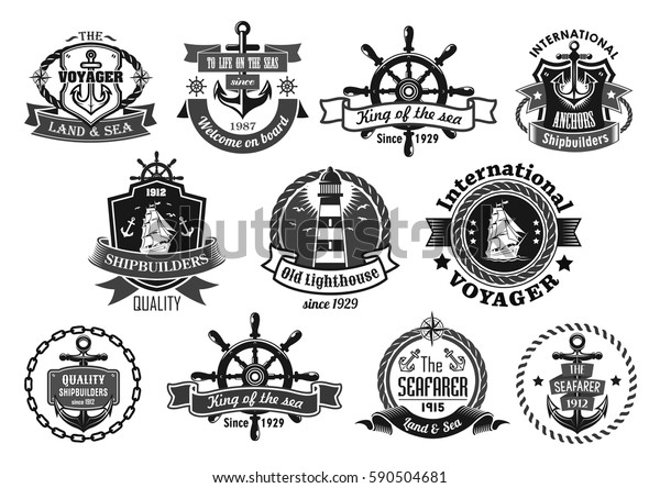 Nautical Heraldic Emblem Set Marine Anchor Stock Vector (Royalty Free ...