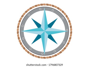 Nautical icon with a cape, a cabin and a star of the winds.