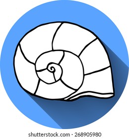 Nautical icon in flat style. Image of seashell