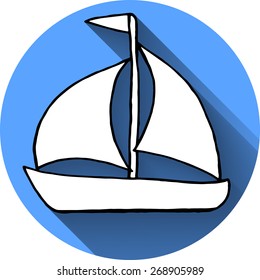 Nautical icon in flat style. Sailing boat