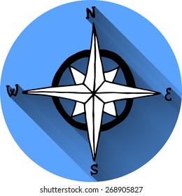 Nautical icon in flat style. Wind rose symbol.