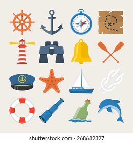 Nautical icon set in flat style