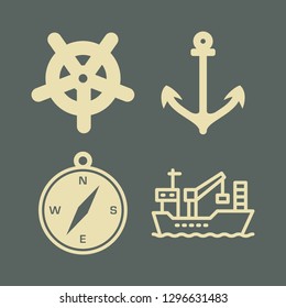 nautical icon set with helm, compass and anchor vector illustration