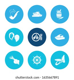 Nautical icon set and smoking pipe with ship rudder, mussel. Mussel related nautical icon vector for web UI logo design.