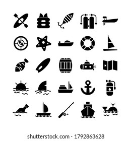 Nautical icon set vector solid for website, mobile app, presentation, social media. Suitable for user interface and user experience.