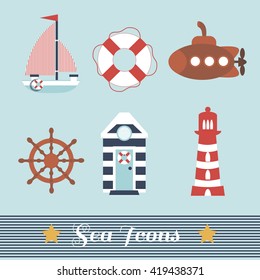 Nautical icon set.Flat Vector illustration - nautical design elements.