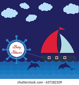 Nautical Icons - Baby shower - Blue red