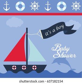 Nautical Icons - Baby shower - Blue red