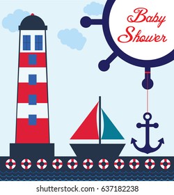 Nautical Icons - Baby shower - Blue red