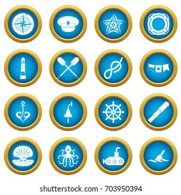 Nautical icons blue circle set isolated on white for digital marketing