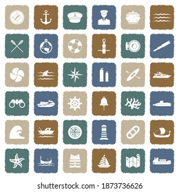 Nautical Icons. Grunge Color Flat Design. Vector Illustration.