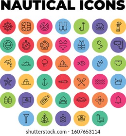 nautical icons outlined in colored round background circles