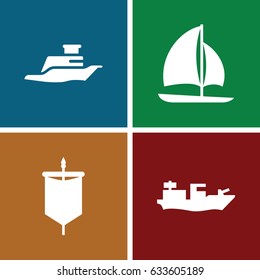 Nautical icons set. set of 4 nautical filled icons such as ship, sailboat, sail