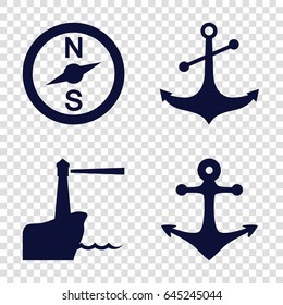 Nautical icons set. set of 4 nautical filled icons such as anchor, lighthouse