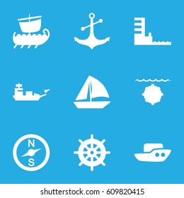 Nautical icons set. set of 9 nautical filled icons such as boat, helm, sailboat, anchor, harbor, water military