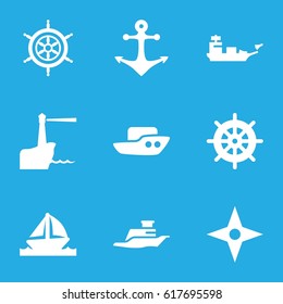 Nautical icons set. set of 9 nautical filled icons such as boat, helm, ship, anchor, lighthouse, compass