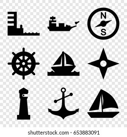 Nautical icons set. set of 9 nautical filled icons such as lighthouse, helm, sailboat, anchor, boat, harbor, compass