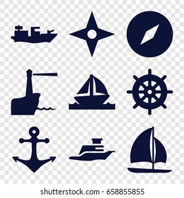 Nautical icons set. set of 9 nautical filled icons such as helm, ship, boat, sailboat, anchor, lighthouse, compass