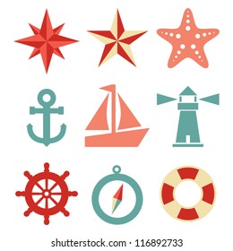 Nautical Icons - A set of 9 nautical-themed icons.  Each icon is a separate group.