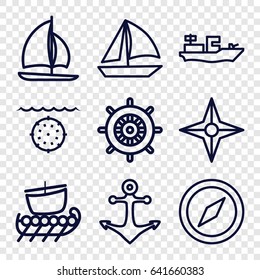 Nautical icons set. set of 9 nautical outline icons such as helm, anchor, compass, water military