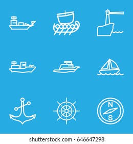 Nautical icons set. set of 9 nautical outline icons such as anchor, ship, boat, helm, lighthouse, water military